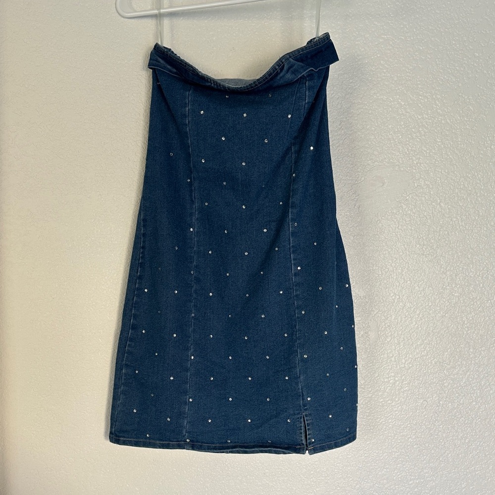 Chic Blue Strapless Denim Dress